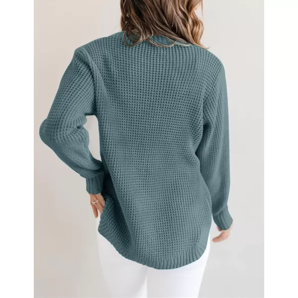 imageZESICAnbspWomens 2024nbspFall Long Sleeve Crew Neck Waffle Knit Casual Loose Oversized Pullover Sweater Jumper TopsTurquoise
