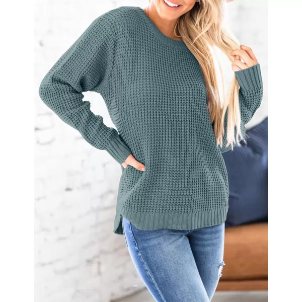 imageZESICAnbspWomens 2024nbspFall Long Sleeve Crew Neck Waffle Knit Casual Loose Oversized Pullover Sweater Jumper TopsTurquoise