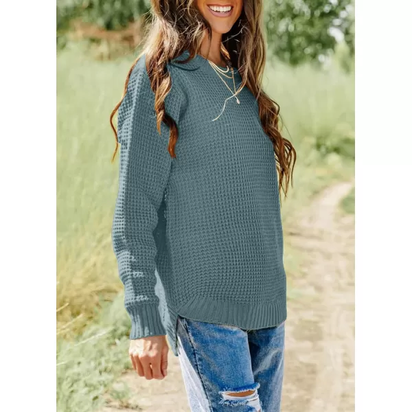 imageZESICAnbspWomens 2024nbspFall Long Sleeve Crew Neck Waffle Knit Casual Loose Oversized Pullover Sweater Jumper TopsTurquoise