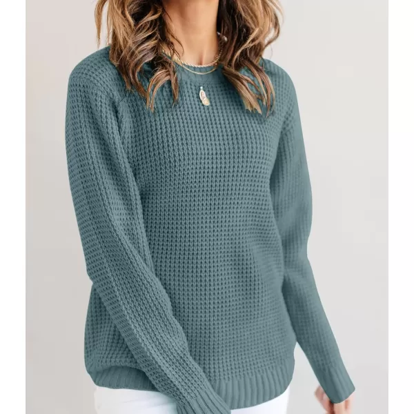 imageZESICAnbspWomens 2024nbspFall Long Sleeve Crew Neck Waffle Knit Casual Loose Oversized Pullover Sweater Jumper TopsTurquoise