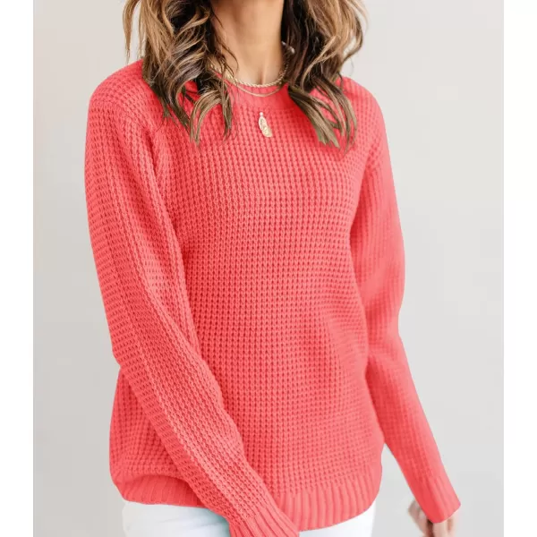imageZESICAnbspWomens 2024nbspFall Long Sleeve Crew Neck Waffle Knit Casual Loose Oversized Pullover Sweater Jumper TopsWatermelon