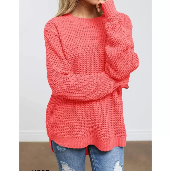 imageZESICAnbspWomens 2024nbspFall Long Sleeve Crew Neck Waffle Knit Casual Loose Oversized Pullover Sweater Jumper TopsWatermelon