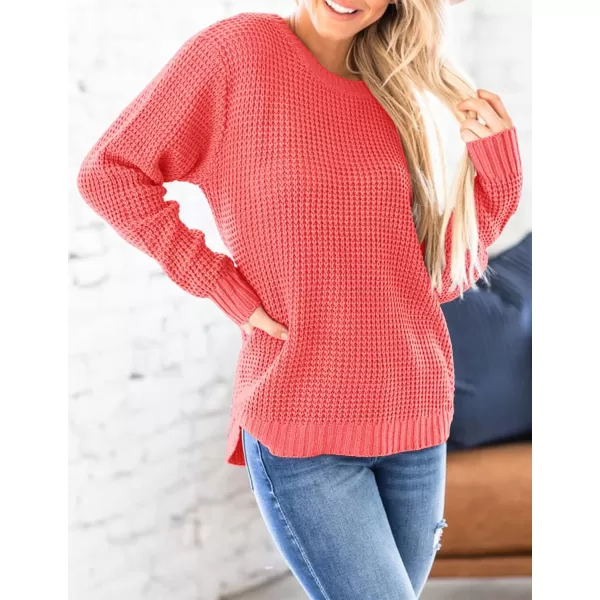 imageZESICAnbspWomens 2024nbspFall Long Sleeve Crew Neck Waffle Knit Casual Loose Oversized Pullover Sweater Jumper TopsWatermelon