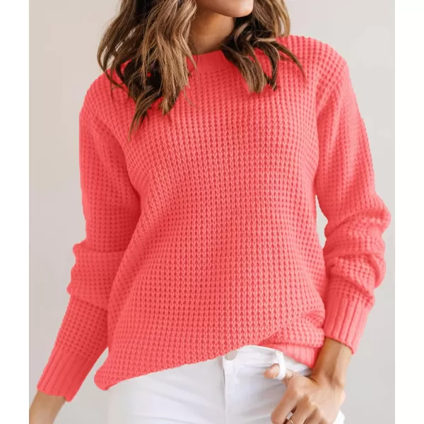 imageZESICAnbspWomens 2024nbspFall Long Sleeve Crew Neck Waffle Knit Casual Loose Oversized Pullover Sweater Jumper TopsWatermelon