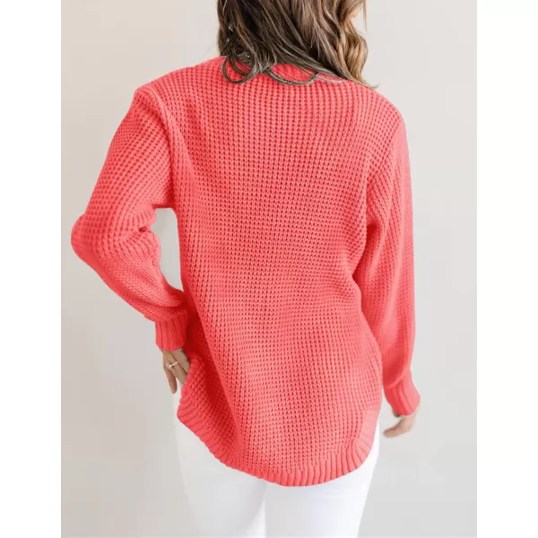 imageZESICAnbspWomens 2024nbspFall Long Sleeve Crew Neck Waffle Knit Casual Loose Oversized Pullover Sweater Jumper TopsWatermelon