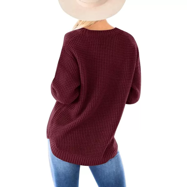 imageZESICAnbspWomens 2024nbspFall Long Sleeve Crew Neck Waffle Knit Casual Loose Oversized Pullover Sweater Jumper TopsWine
