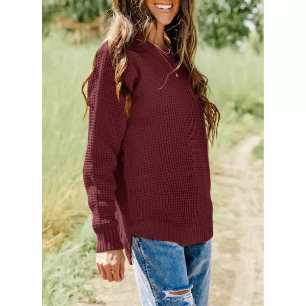 imageZESICAnbspWomens 2024nbspFall Long Sleeve Crew Neck Waffle Knit Casual Loose Oversized Pullover Sweater Jumper TopsWine