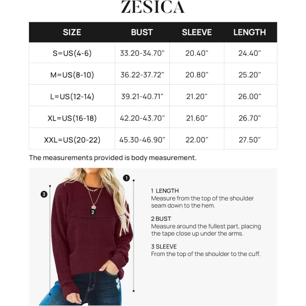 imageZESICAnbspWomens 2024nbspFall Long Sleeve Crew Neck Waffle Knit Casual Loose Oversized Pullover Sweater Jumper TopsWine
