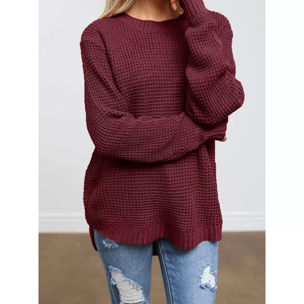 imageZESICAnbspWomens 2024nbspFall Long Sleeve Crew Neck Waffle Knit Casual Loose Oversized Pullover Sweater Jumper TopsWine