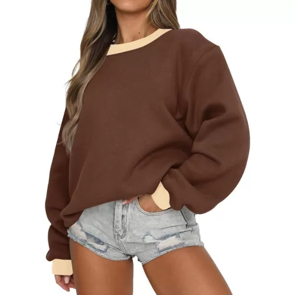 imageZESICA 2023 Sweatshirts for Women Casual Oversized Long Sleeve Crewneck Y2K Fleece Loose Pullover Sweatshirt TopsCoffee