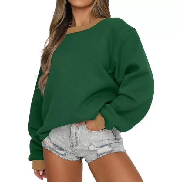 imageZESICA 2023 Sweatshirts for Women Casual Oversized Long Sleeve Crewneck Y2K Fleece Loose Pullover Sweatshirt TopsDarkgreen