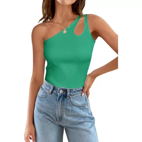 imageZESICA One Shoulder Tops for Women Sleeveless Summer Top Cut Out T Shirt Ribbed Knit Basic Tank Slim Fit 2024 FashionGreen