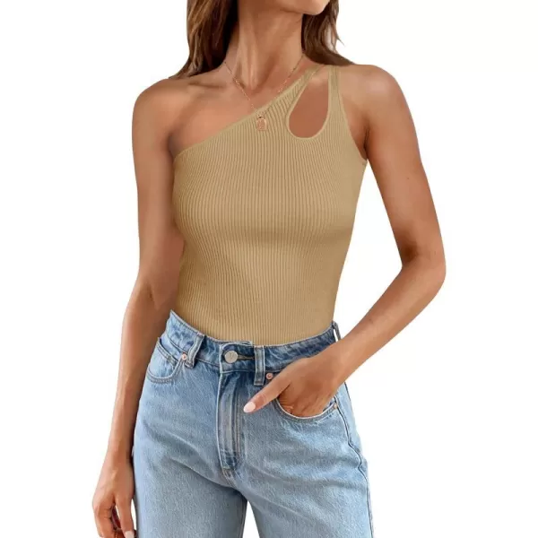 imageZESICA One Shoulder Tops for Women Sleeveless Summer Top Cut Out T Shirt Ribbed Knit Basic Tank Slim Fit 2024 FashionToffee