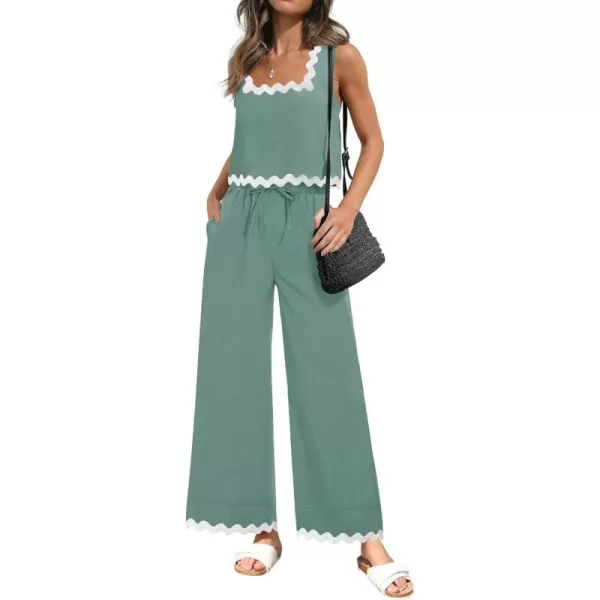 imageZESICA Summer 2 Piece Sets for Women Linen Tank Top and Wide Leg Pants Matching Lounge Sets Spring Outfits TracksuitsDustyblue