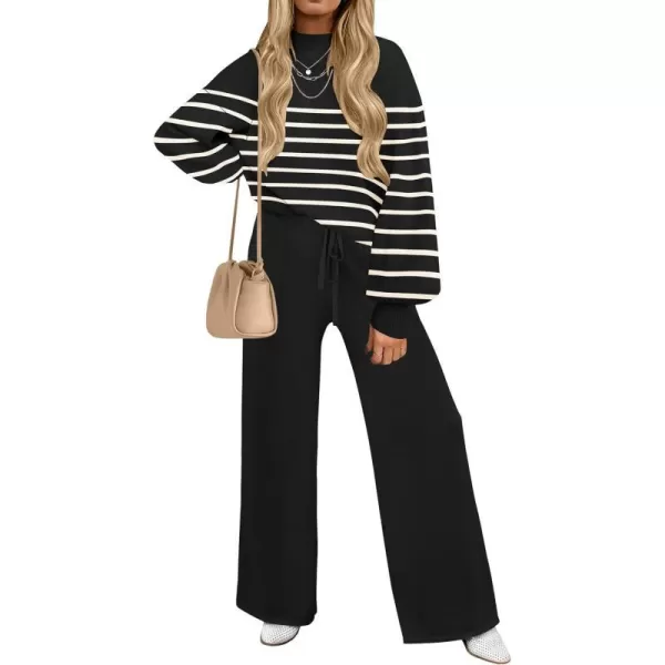 imageZESICA Womens 2 Piece Outfits Sweater Set Long Sleeve Mock Neck Knit Pullover and Wide Leg Pants Lounge Sets SweatsuitDim