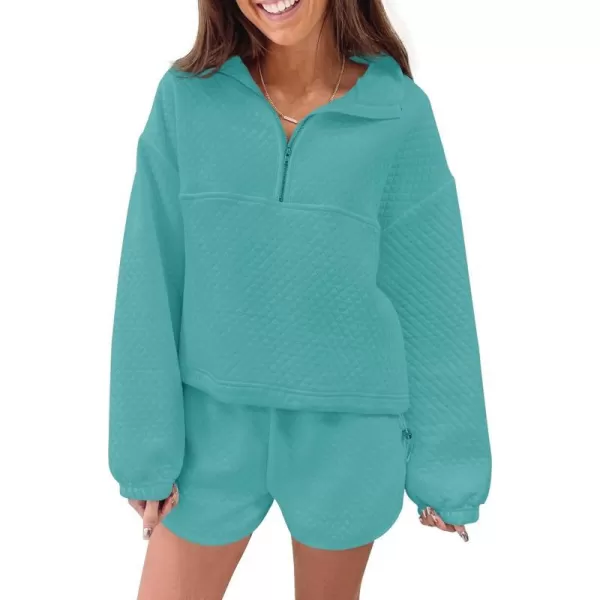 imageZESICA Womens 2 Piece Outfits Sweatsuit Set Oversized Y2k Zipper Hoodie Sweatshirt and Shorts Tracksuit Lounge SetsBlue