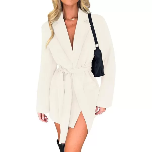 imageZESICA Womens 2023 Blazers Long Sleeve Lapel Open Front Oversized Business Work Office Jackets Blazer with BeltIvory