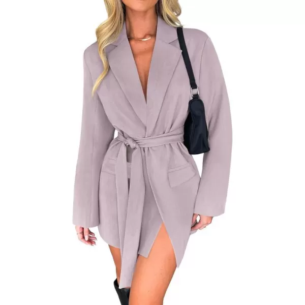 imageZESICA Womens 2023 Blazers Long Sleeve Lapel Open Front Oversized Business Work Office Jackets Blazer with BeltPurple