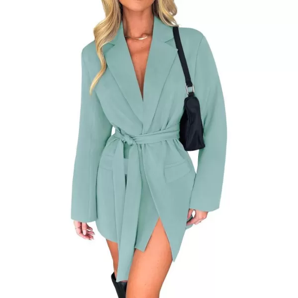 imageZESICA Womens 2023 Blazers Long Sleeve Lapel Open Front Oversized Business Work Office Jackets Blazer with BeltSage