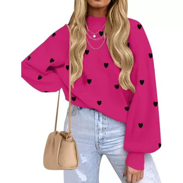 imageZESICA Womens 2023 Casual Turtleneck Long Lantern Sleeve Oversized Ribbed Knit Pullover Sweater Jumper TopRoseblack