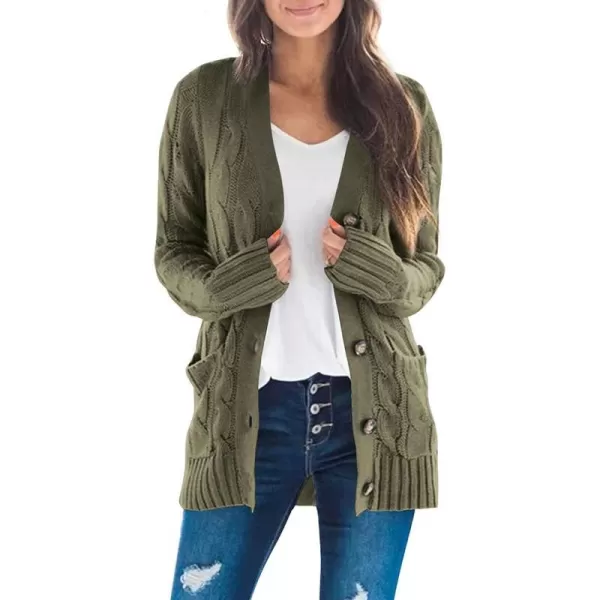 imageZESICA Womens 2023 Fall Casual Long Sleeve Button Down Open Front Cable Knit Cardigan Sweater CoatArmygreen