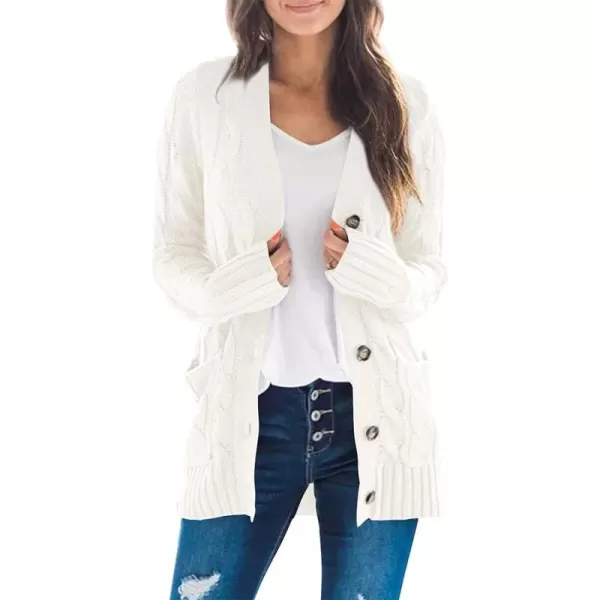 imageZESICA Womens 2023 Fall Casual Long Sleeve Button Down Open Front Cable Knit Cardigan Sweater CoatBeige