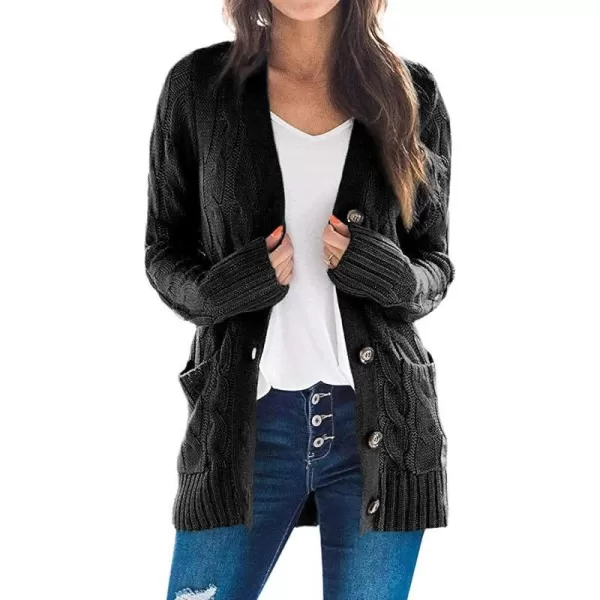 imageZESICA Womens 2023 Fall Casual Long Sleeve Button Down Open Front Cable Knit Cardigan Sweater CoatBlack2