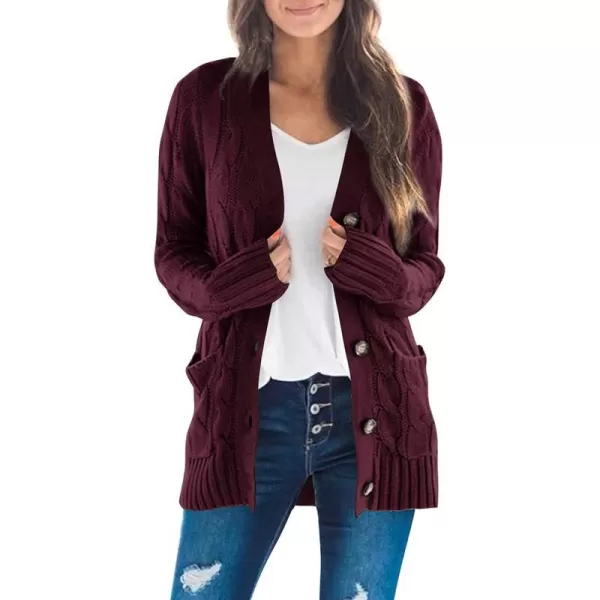 imageZESICA Womens 2023 Fall Casual Long Sleeve Button Down Open Front Cable Knit Cardigan Sweater CoatBurgundy