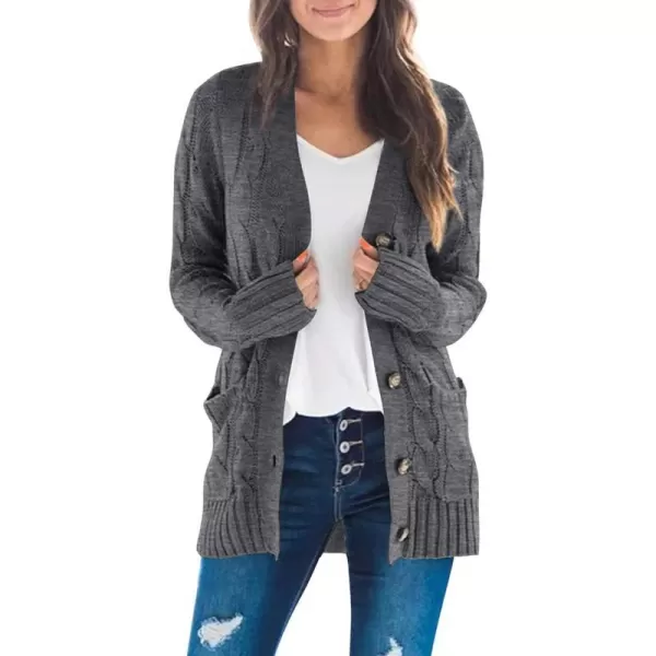 imageZESICA Womens 2023 Fall Casual Long Sleeve Button Down Open Front Cable Knit Cardigan Sweater CoatCharcoal