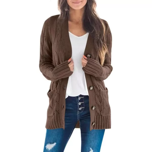 imageZESICA Womens 2023 Fall Casual Long Sleeve Button Down Open Front Cable Knit Cardigan Sweater CoatCoffee