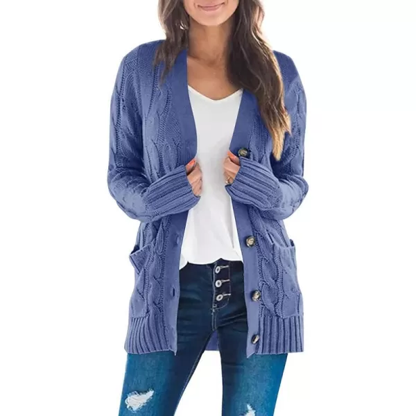 imageZESICA Womens 2023 Fall Casual Long Sleeve Button Down Open Front Cable Knit Cardigan Sweater CoatDustyblue