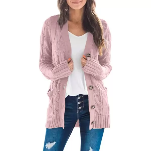 imageZESICA Womens 2023 Fall Casual Long Sleeve Button Down Open Front Cable Knit Cardigan Sweater CoatDustypink