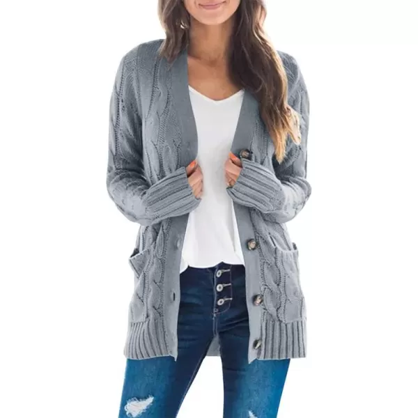 imageZESICA Womens 2023 Fall Casual Long Sleeve Button Down Open Front Cable Knit Cardigan Sweater CoatGrey