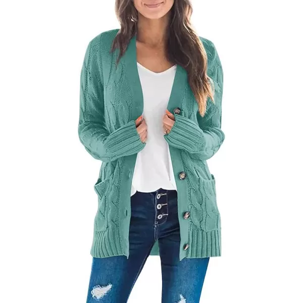 imageZESICA Womens 2023 Fall Casual Long Sleeve Button Down Open Front Cable Knit Cardigan Sweater CoatLakegreen