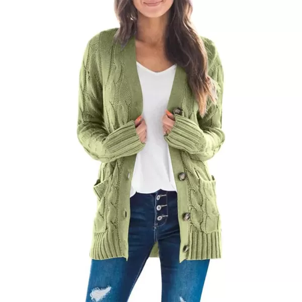 imageZESICA Womens 2023 Fall Casual Long Sleeve Button Down Open Front Cable Knit Cardigan Sweater CoatOlive