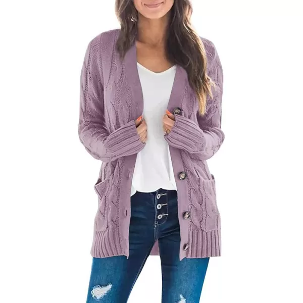 imageZESICA Womens 2023 Fall Casual Long Sleeve Button Down Open Front Cable Knit Cardigan Sweater CoatTaro