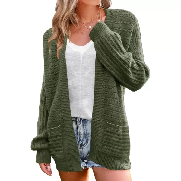 imageZESICA Womens 2023 Fall Casual Long Sleeve Cable Knit Open Front Loose Chunky Sweater Cardigan Coat OuterwearArmygreen