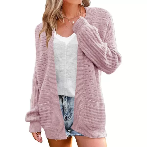imageZESICA Womens 2023 Fall Casual Long Sleeve Cable Knit Open Front Loose Chunky Sweater Cardigan Coat OuterwearDustypink