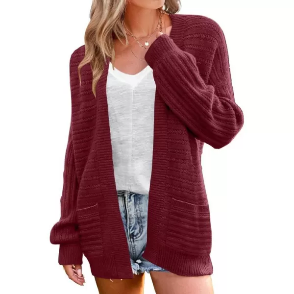 imageZESICA Womens 2023 Fall Casual Long Sleeve Cable Knit Open Front Loose Chunky Sweater Cardigan Coat OuterwearWine