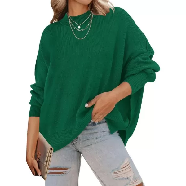 imageZESICA Womens 2023 Fall Casual Long Sleeve Crew Neck Side Slit Oversized Ribbed Knit Pullover Sweater TopsDarkgreen