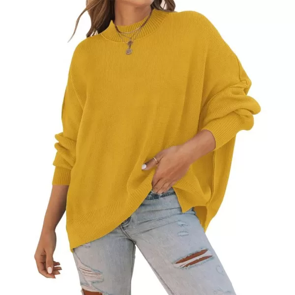 imageZESICA Womens 2023 Fall Casual Long Sleeve Crew Neck Side Slit Oversized Ribbed Knit Pullover Sweater TopsGinger