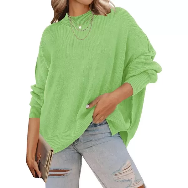 imageZESICA Womens 2023 Fall Casual Long Sleeve Crew Neck Side Slit Oversized Ribbed Knit Pullover Sweater TopsGreen