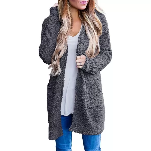 imageZESICA Womens 2023 Fall Casual Long Sleeve Open Front Soft Chunky Knit Sweater Cardigan OuterwearCharcoal