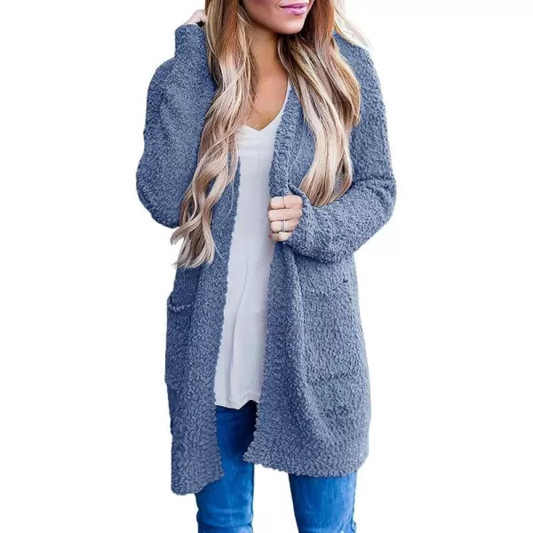 imageZESICA Womens 2023 Fall Casual Long Sleeve Open Front Soft Chunky Knit Sweater Cardigan OuterwearDustyblue