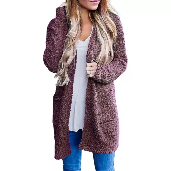 imageZESICA Womens 2023 Fall Casual Long Sleeve Open Front Soft Chunky Knit Sweater Cardigan OuterwearMaroon