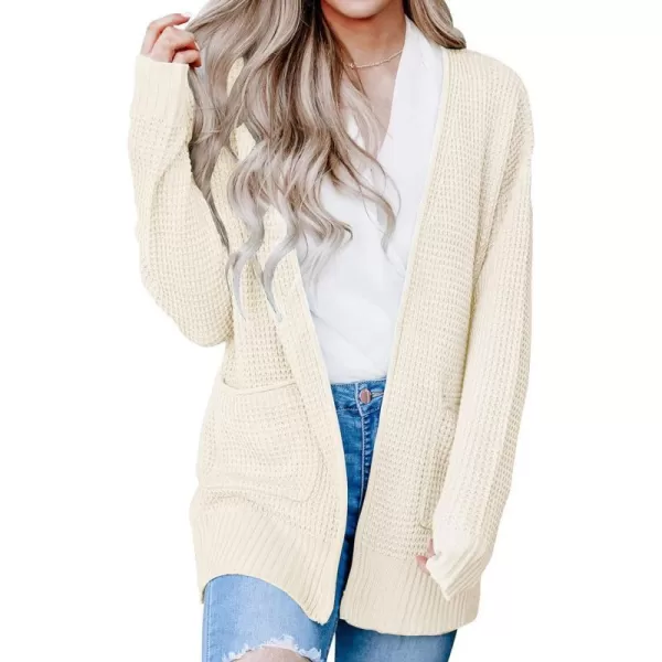 imageZESICA Womens 2023 Fall Casual Long Sleeve Open Front Waffle Knit Sweater Cardigans Coat Outwear with PocketsBeige