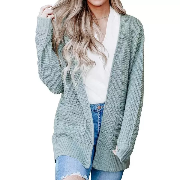 imageZESICA Womens 2023 Fall Casual Long Sleeve Open Front Waffle Knit Sweater Cardigans Coat Outwear with PocketsMint
