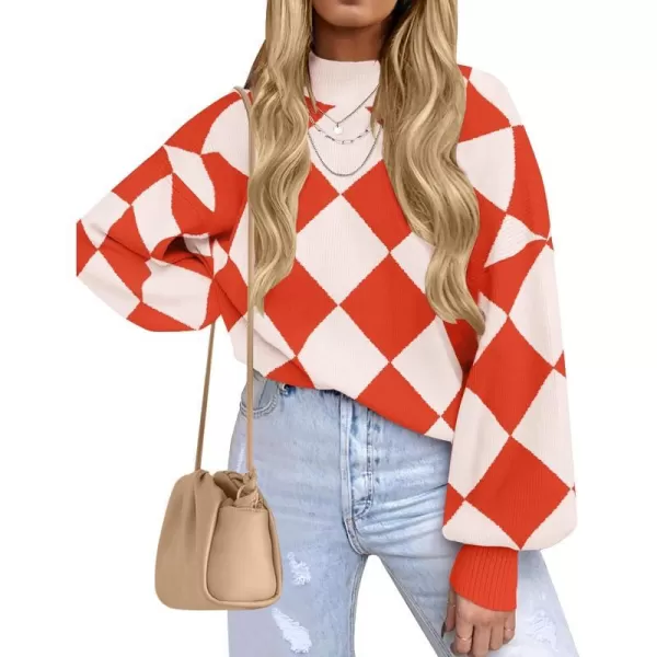 imageZESICA Womens 2023 Fall Fashion Turtleneck Long Sleeve Striped Ribbed Knit Loose Pullover Sweater TopsCoral