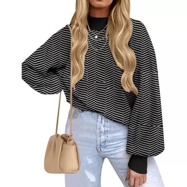 imageZESICA Womens 2023 Fall Fashion Turtleneck Long Sleeve Striped Ribbed Knit Loose Pullover Sweater TopsDim