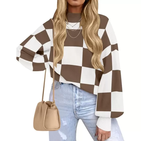 imageZESICA Womens 2023 Fall Fashion Turtleneck Long Sleeve Striped Ribbed Knit Loose Pullover Sweater TopsMocha